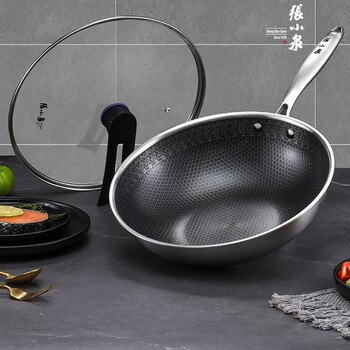 张小泉复合钢蜂窝不粘炒锅304不锈钢蜂窝炒锅 防粘锅煎锅燃气电磁炉通用C30690200
