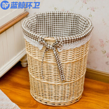 蓝鲸环卫 棕色小花布大号口42高52 藤编脏衣篓玩具衣物收纳框LJHW-9065