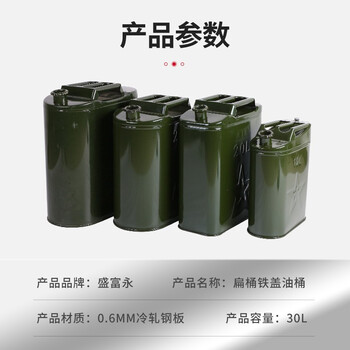 盛富永 加油桶汽油桶柴油桶 大铁皮柴油壶罐摩托汽车备用油箱  铁盖扁桶+油管立式30L