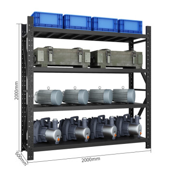 京佳乐钢制货架JE3347仓库货物架置物架收纳架黑色200*60*200cm四层重型