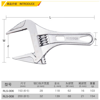 罗宾汉（RUBICON）短身活动扳手 RLS-010 活络扳手 活开口扳手 铬钒钢光柄短手柄 10寸 250mm