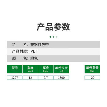 飞尔（FLYER）pet塑钢打包带 塑钢带 塑料包装带 20kg/卷 绿色不透明【20-1207 长1800m×宽12mm×厚0.7mm】