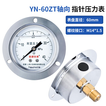 匡建仪表（CONJANT）YTN-60ZT  耐震压力表0-40mpa不锈钢液压表 轴向抗震高压螺纹14*1.5
