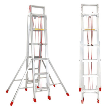 鸣固 标准铝合金伸缩人字梯 工程户外升降阁楼梯 折叠收折腿梯子（升降梯4米）ZB2508