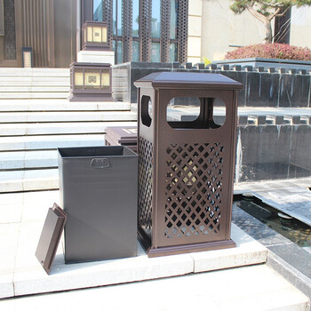 迪恩斯（DEANS）室外庭院用小区垃圾桶售楼部别墅花园院子大号中式古典户外果皮箱铸铝咖啡色D-108