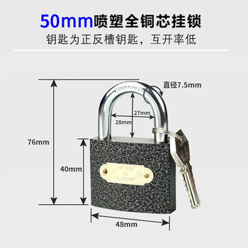 五环精诚 铜芯铁挂锁定制通开 安全防盗抽屉柜子电力表箱锁子 50mm 1把装 