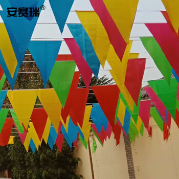 安赛瑞 三角旗串旗 18.5×13cm 10条 工地警示旗会场布置小彩旗 开张婚庆装饰吊旗 26354