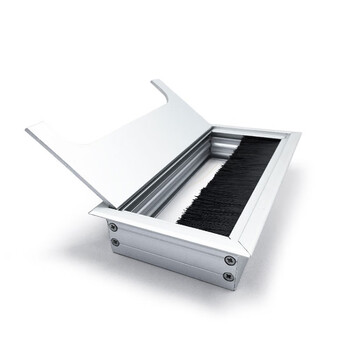 冰禹 BY-7089 办公桌铝合金带毛刷穿线盒 桌面走线线孔盖 长方形穿线盒 80mm x 280mm