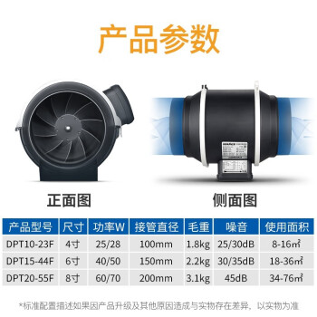 正野GENUIN 可调节斜流增压管道风机DPT20-55F 功率60-70W 风量700-850 管径200