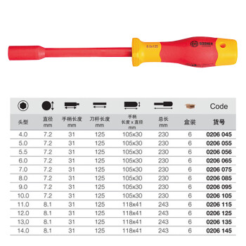 宝合(booher)双色绝缘带孔螺帽螺丝批10x125MM 0206105