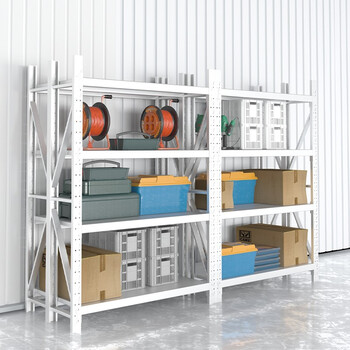 京酷 仓储货架100*60*200cm 轻型钢制置物架仓库超市货架展示架 120kg/层白色四层主架