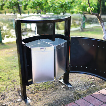 圣极光钢木垃圾桶加厚镀锌板可回收垃圾箱街道垃圾桶可定制G2619