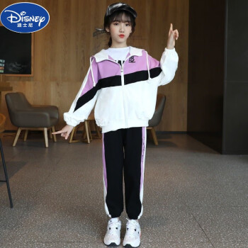 迪士尼（Disney）女童春季套装2023春秋新款洋气5-15岁中大童运动棒球服两件套装10 紫色连帽 130cm