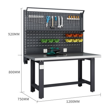 沛桥实验台PQ-3168钳工工作台电子修理工具桌双挂板带棚板 1.2米灰色（不锈钢面）