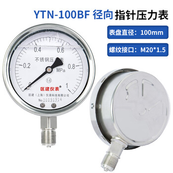 匡建仪表（CONJANT）YTN-100BF 304不锈钢耐震压力表 耐高温耐腐蚀 0-1mpa 表盘10厘米