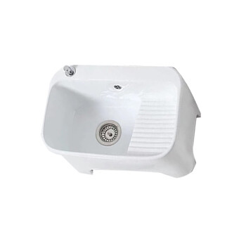 星期十阳台洗衣盆拖把池一体陶瓷拖布池自动下119+一键排污+喷枪龙头带溢水口56cm*38cm*40cm定制