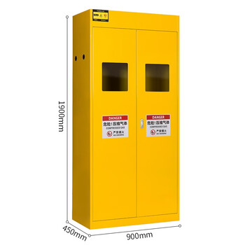 京度气瓶储存柜 双瓶实验室压缩气体柜医院高压实验室安全储存柜无报警器可定制 黄色