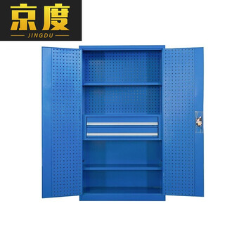 京度五金重型工具柜储物柜多功能加厚双开门工具柜工厂车间置物柜可定制四层二抽柜蓝色