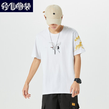 中国风刺绣t恤新疆棉松鹤重工短袖t恤男2021新款新疆宽松国潮衣服a