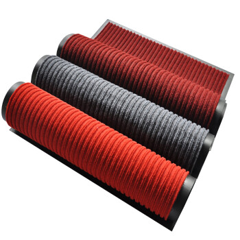 益美得 WSD0009 双条纹防滑PVC复合地垫入户门垫吸水蹭土脚垫室外地毯 大红色80*120CM