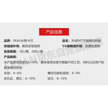 SKALN天成907不锈钢切削液18L冷却防锈水溶性铸铁碳钢不锈钢专用半合成切削油