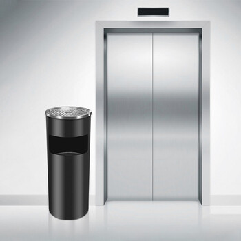 舒蔻酒店大堂不锈钢垃圾桶带烟灰缸宾馆立式烟灰桶电梯口走廊吸灰桶烟灰柱灭烟桶烟灰桶圆桶 圆柱桶【烤漆黑】