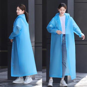 者也（ZYE）EVA长款带帽雨衣 半透明磨砂户外旅行非一次性雨披 升级款松紧袖口（蓝色）