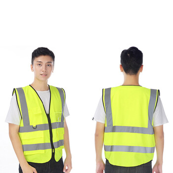劳保佳 反光马甲 建筑交通多口袋夜间反光工作服装 安全环卫背心 果绿 10件装