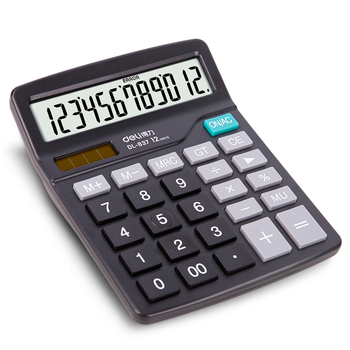 得力(deli)双电源轻便桌面计算器 12位大屏桌面计算机 黑色837