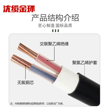 沈缆金环 ZR-YJV-0.6/1KV-2*50mm² 国标铜芯阻燃电力电缆 1米