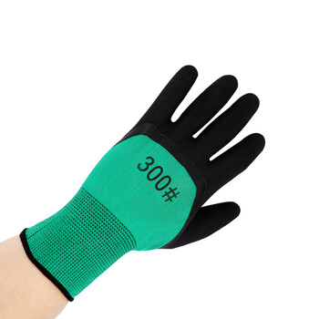 者也 12双发泡手套劳保手套浸胶耐磨防滑透气工地工作手套半挂乳胶挂胶带胶劳动手套绿色