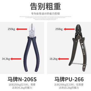 马牌（KEIBA）进口强力剪 PU-266 斜嘴钳 多用途剪斜口钳 女用省力插花手工剪钳 斜咀钳6寸(1/2)165mm 棕色