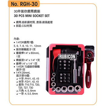 罗宾汉（RUBICON）迷你套筒扳手起子RGH-30棘轮螺丝刀扳手 一字螺丝批 十字扳手 内六角套装 30件套