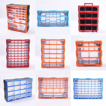 盛富永 60格抽屉式零件盒 多规格零件盒工具柜 电子元件积木玩具收纳盒 具盒 螺丝盒 G-1505 红色 47.5*38*16