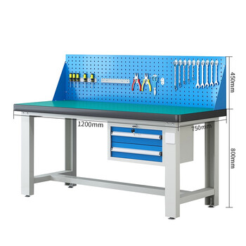 知旦重型工作台1.2米工厂流水线操作台钳工桌GZ975带挂板吊二抽