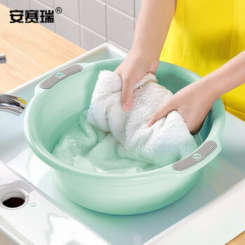 安赛瑞 塑料洗脸盆 带孔双耳盆 工厂食堂车间加厚可壁挂清洗盆 小号 绿色 710824