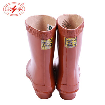 双安 25KV绝缘靴中筒高压防触电安全鞋耐磨防滑橡胶水鞋定做 棕色 42码 1双