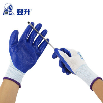 登升 N817劳保手套耐磨薄款透气丁腈晴浸胶防滑舒适 12双（一包） 均码