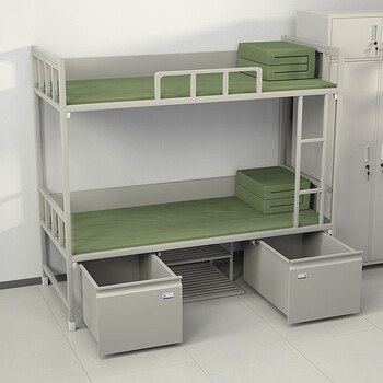 京度双人床学校单位宿舍铁床钢制加厚单人床含床下储物柜可定制