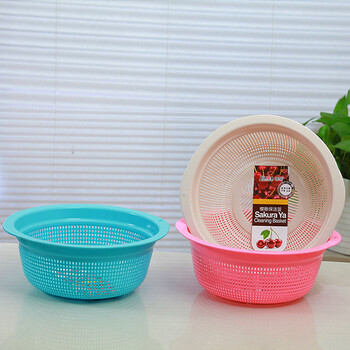 鸣固 ZJ5565加厚塑料豪华洗菜洗米圆筛 蔬菜水果沥水篮 收纳篮杂物置物架 纯净白色 33*13