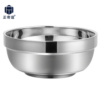 正奇谊 不锈钢碗加厚双层隔热碗学校食堂汤碗   304不锈钢 铂金碗   14cm（4个）