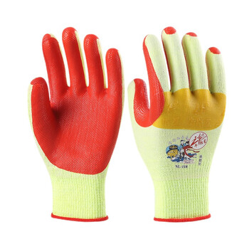 牛郎星劳保手套 浸挂胶片胶皮手套耐磨耐用 工人防护 牛郎星NL-118 黄纱红 均码 1付