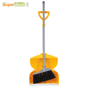 舒蔻 防风梳齿型扫把簸箕套装不锈钢杆畚箕扫帚簸箕扫把搓斗组合两件套【黄色】