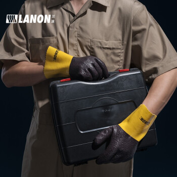 兰浪(LANON)U200PVC防滑手套加厚劳保耐磨耐用防水磨砂颗粒工业工地防护手套   1双 L