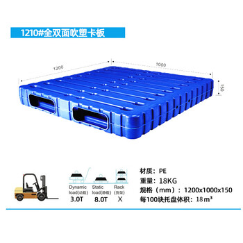 飞尔 中空吹塑托盘 重型加厚冷库塑料叉板 一体成型平板【1210 双面吹塑1200x1000x150】