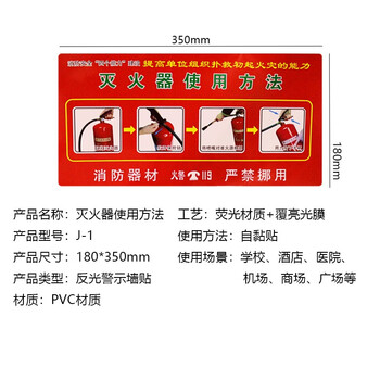 共泰 安全指示墙贴 J-1 【灭火器使用方法】 消防警示墙贴 警示标识贴纸 PVC警示标牌 1张