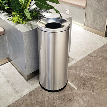 迪恩斯（DEANS）不锈钢圆形垃圾桶公共场所大号商用公用商场影院用敞口大容量直投圆桶30升 180C
