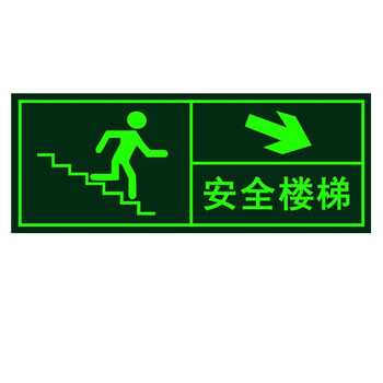 安燚【SDT-012向左14*36cm】安全出口指示牌夜光逃生标志箭头小心台阶地贴荧光标识贴纸警示牌