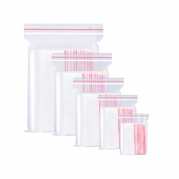 易美丽诺 JC-005 自封袋 加厚透明密封袋收纳袋分装袋一次性PE包装袋发票袋 8丝红边 17*25cm 100只