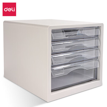 得力（deli）彩色桌面办公文件柜 金属硬塑抽屉式资料柜 三大一小抽屉-灰色 9774